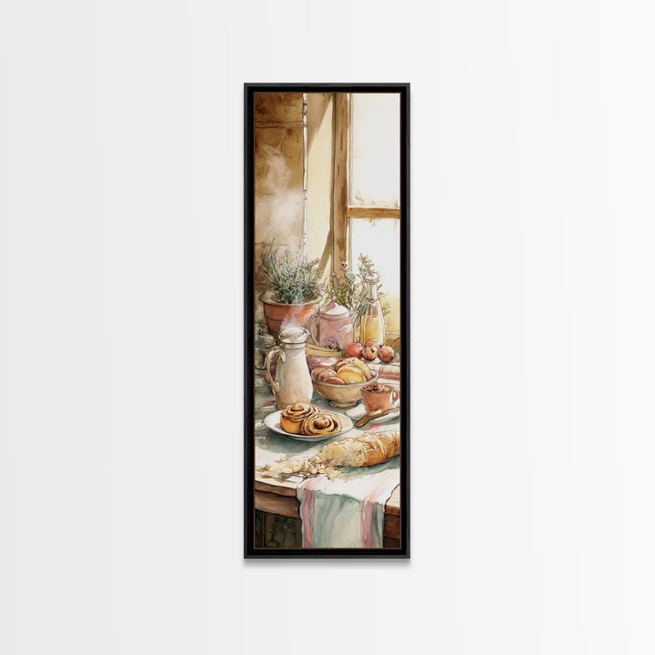 Cinnamon Rolls in a Warm Country Kitchen Canvas Print, Bakery Art, Watercolor Art, Bakery Decor, Fine Art, Patisserie, BAK-1x3-23