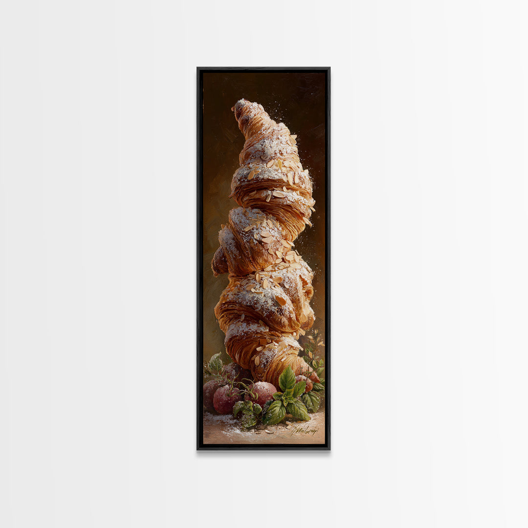 Almond Croissant Closeup Canvas Print, Bakery Art, Kitchen Prints, Bakery Decor, Oil Painting, Patisserie, Fine Art, Kids Art, BAK-1x3-27
