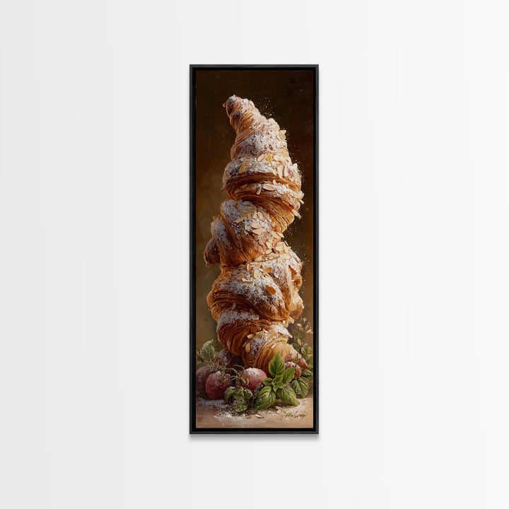 Almond Croissant Closeup Canvas Print, Bakery Art, Kitchen Prints, Bakery Decor, Oil Painting, Patisserie, Fine Art, Kids Art, BAK-1x3-27
