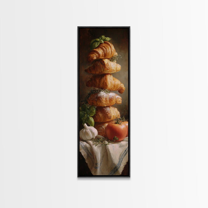 Buttery Croissants Stacked on Striped Linen Canvas Print, Bakery Art, Minimalist Decor, Bakery Decor, Fine Art, Patisserie, BAK-1x3-37