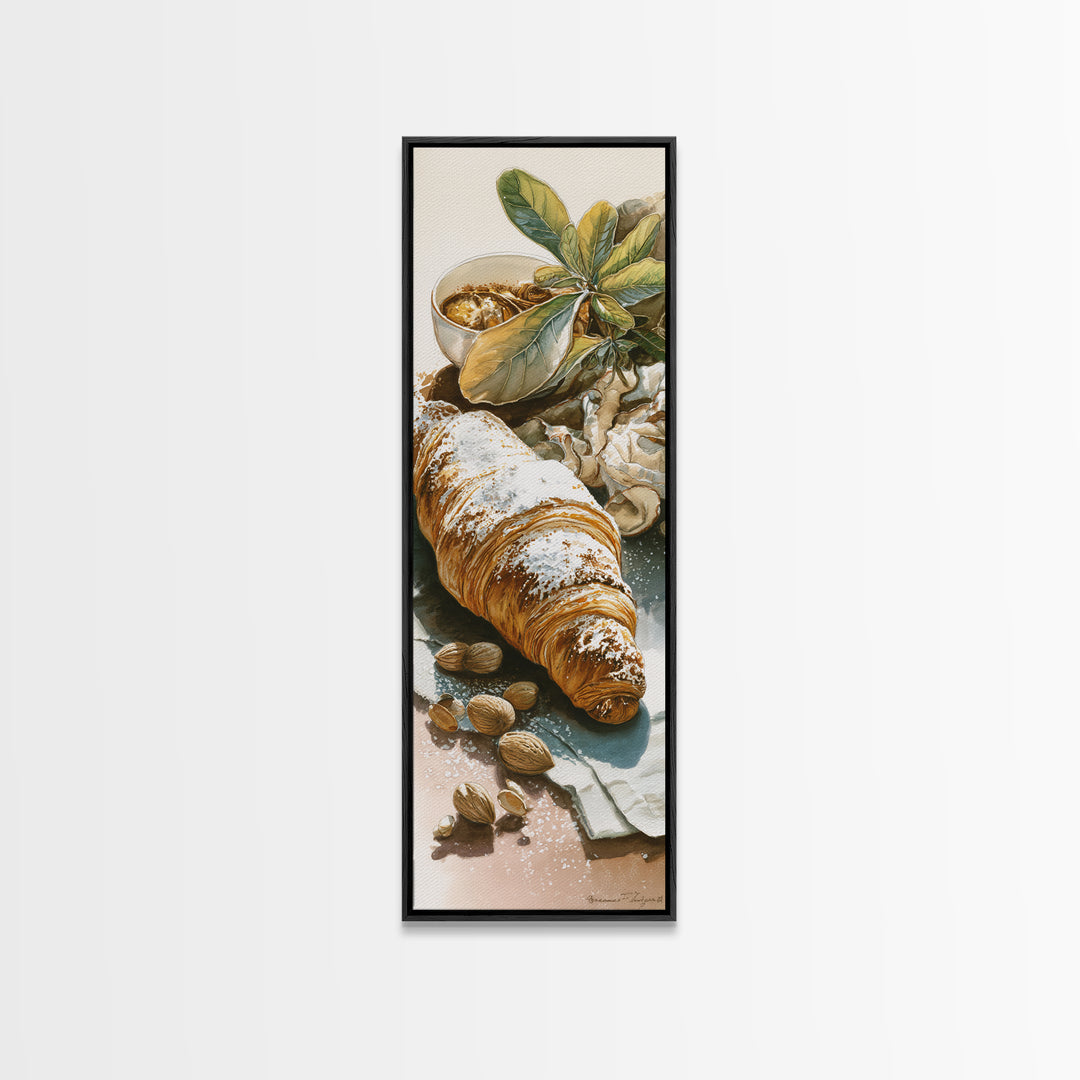 Almond Croissant Closeup Canvas Print, Bakery Art, French Wall Art, Bakery Decor, Abstract Art, Patisserie, Room Decor, BAK-1x3-51