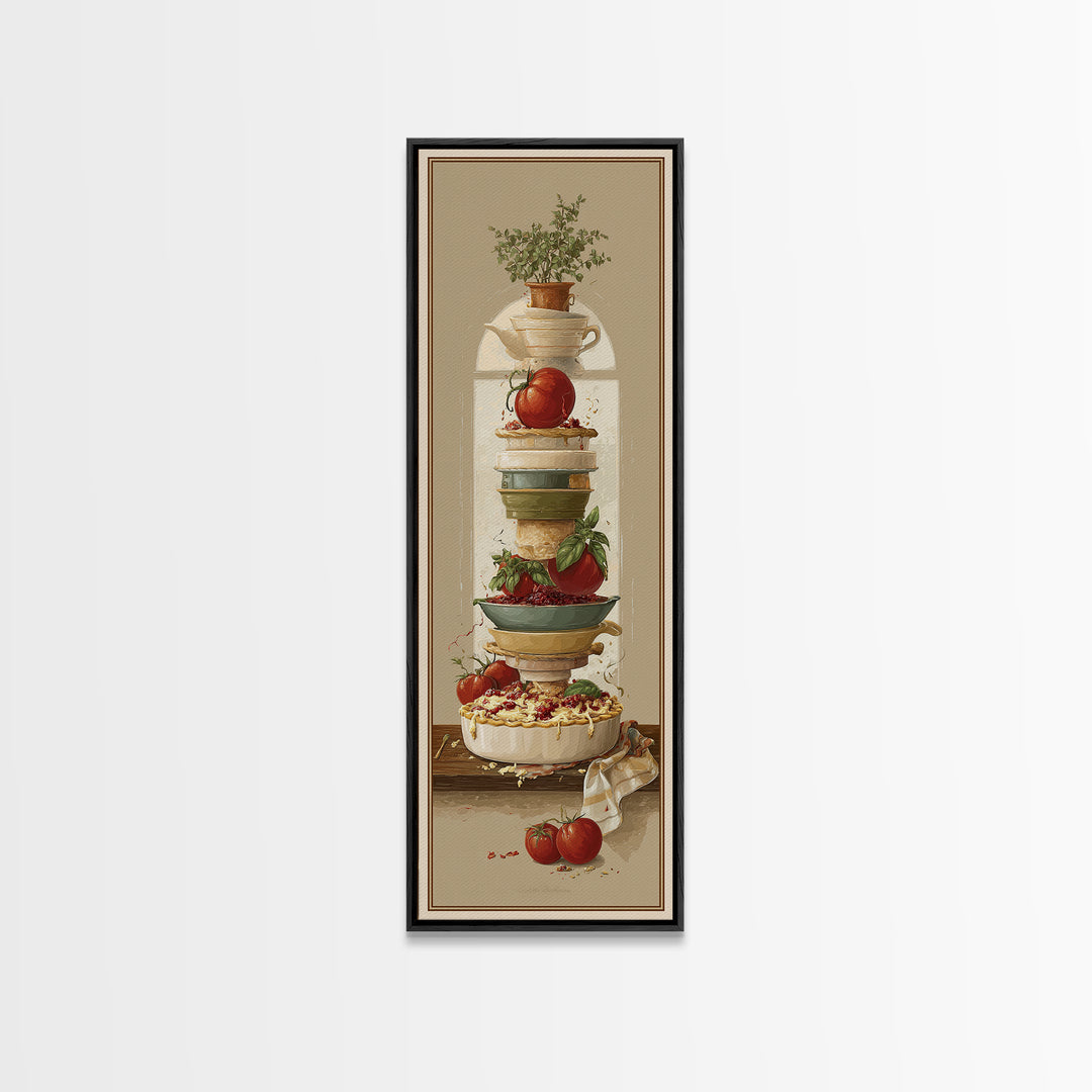 Retro Diner Pie Illustration Framed Canvas Print, Bakery Art, Kitchen Art, Bakery Decor, Fine Art, Patisserie, Neutral Wall Art, BAK-1x3-52