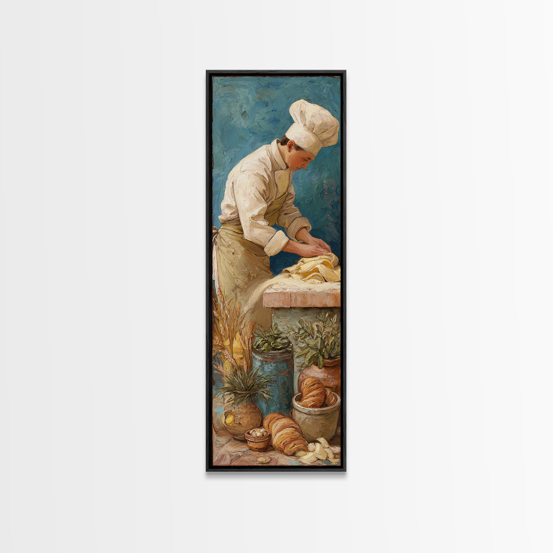 Baker Hands Shaping Dough Framed Canvas Print, Bakery Art, Textured Painting, Bakery Decor, Fine Art, Patisserie, Printable Art, BAK-1x3-53