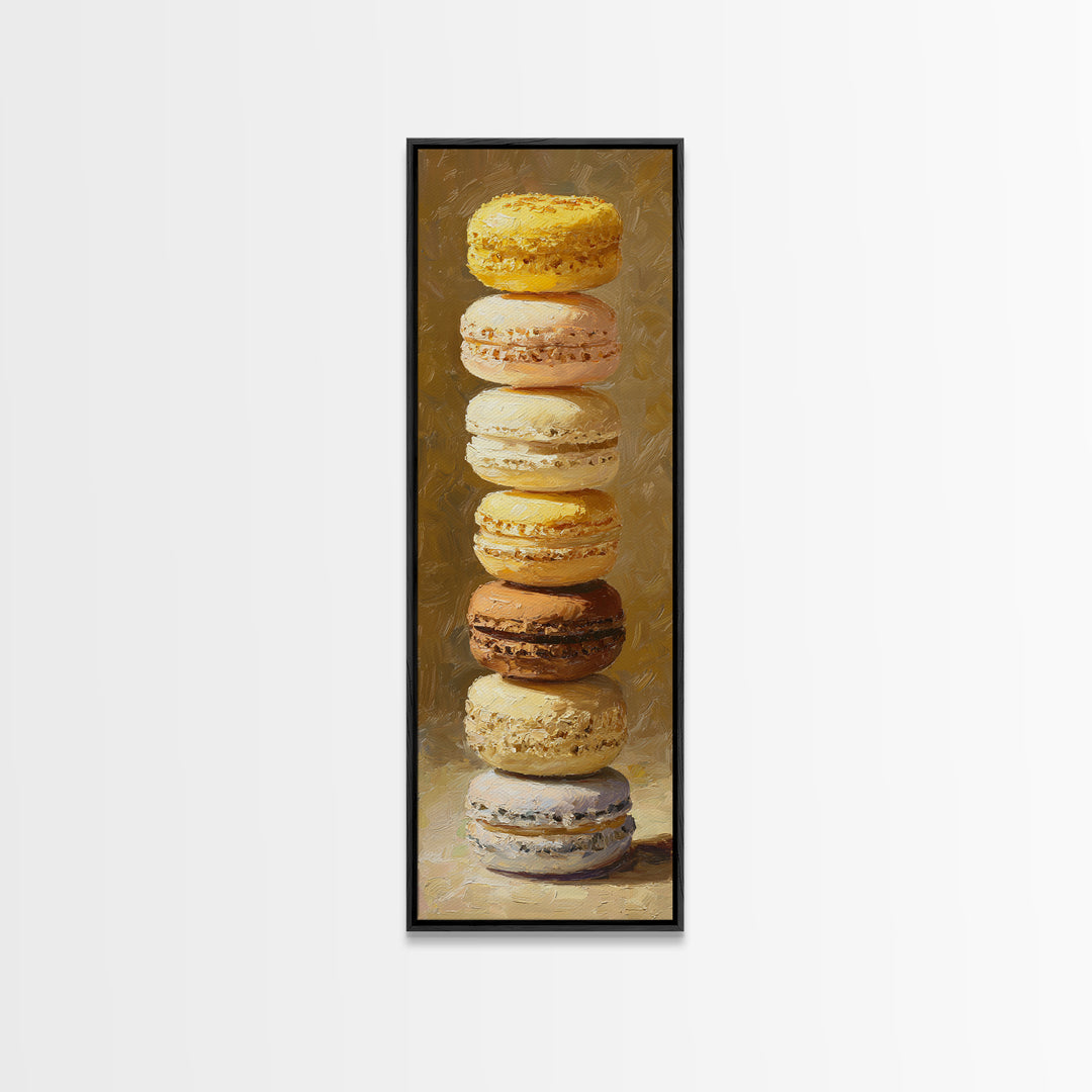 Single Perfect Macaron Tower Canvas Print, Bakery Art, Bakery, Bakery Decor, Oil Painting, Patisserie, Minimalist Decor, BAK-1x3-63