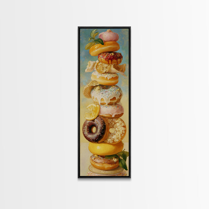 Whimsical Donut Assortment Framed Canvas Print, Bakery Art, Wall Art, Bakery Decor, Oil Painting, Patisserie, BAK-1x3-69