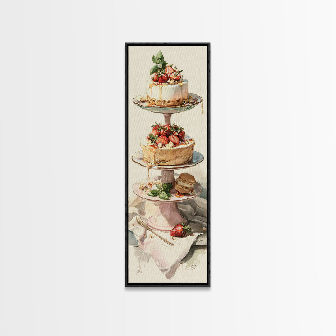 Pastel Cake Stand Canvas Print, Bakery Art, Kitchen Wall Decor, Bakery Decor, Fine Art, Patisserie, Whimsical Wall Art, BAK-1x3-73