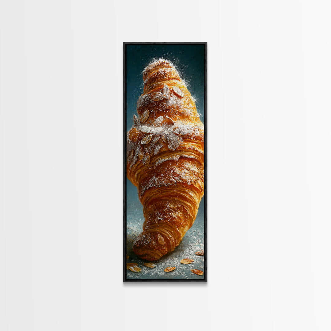 Almond Croissant Closeup Framed Canvas Print, Bakery Art, Neutral Decor, Bakery Decor, Fine Art, Patisserie, Home Decor, BAK-1x3-75