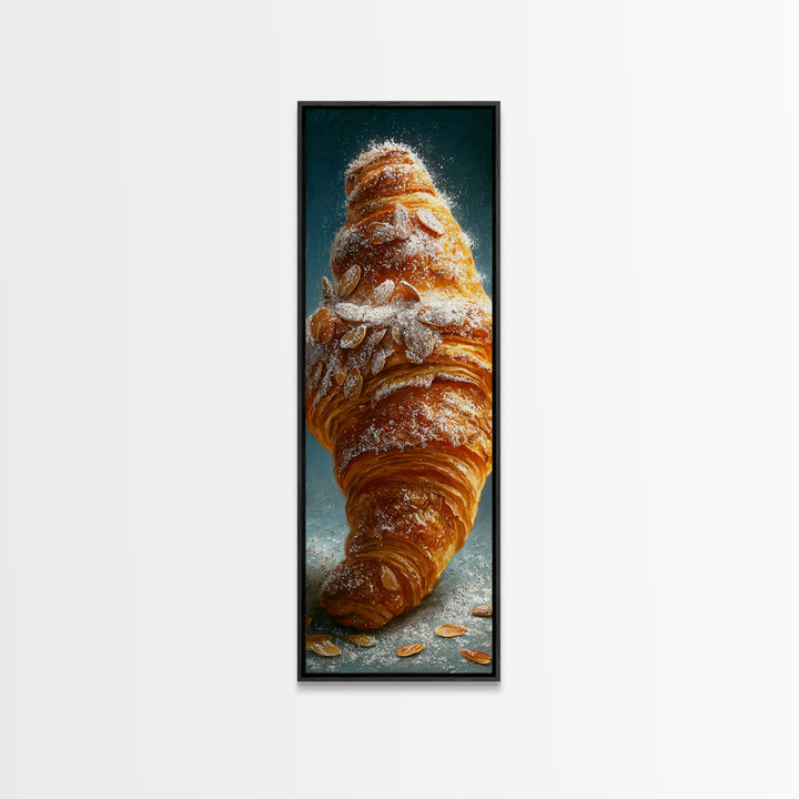 Almond Croissant Closeup Framed Canvas Print, Bakery Art, Neutral Decor, Bakery Decor, Fine Art, Patisserie, Home Decor, BAK-1x3-75