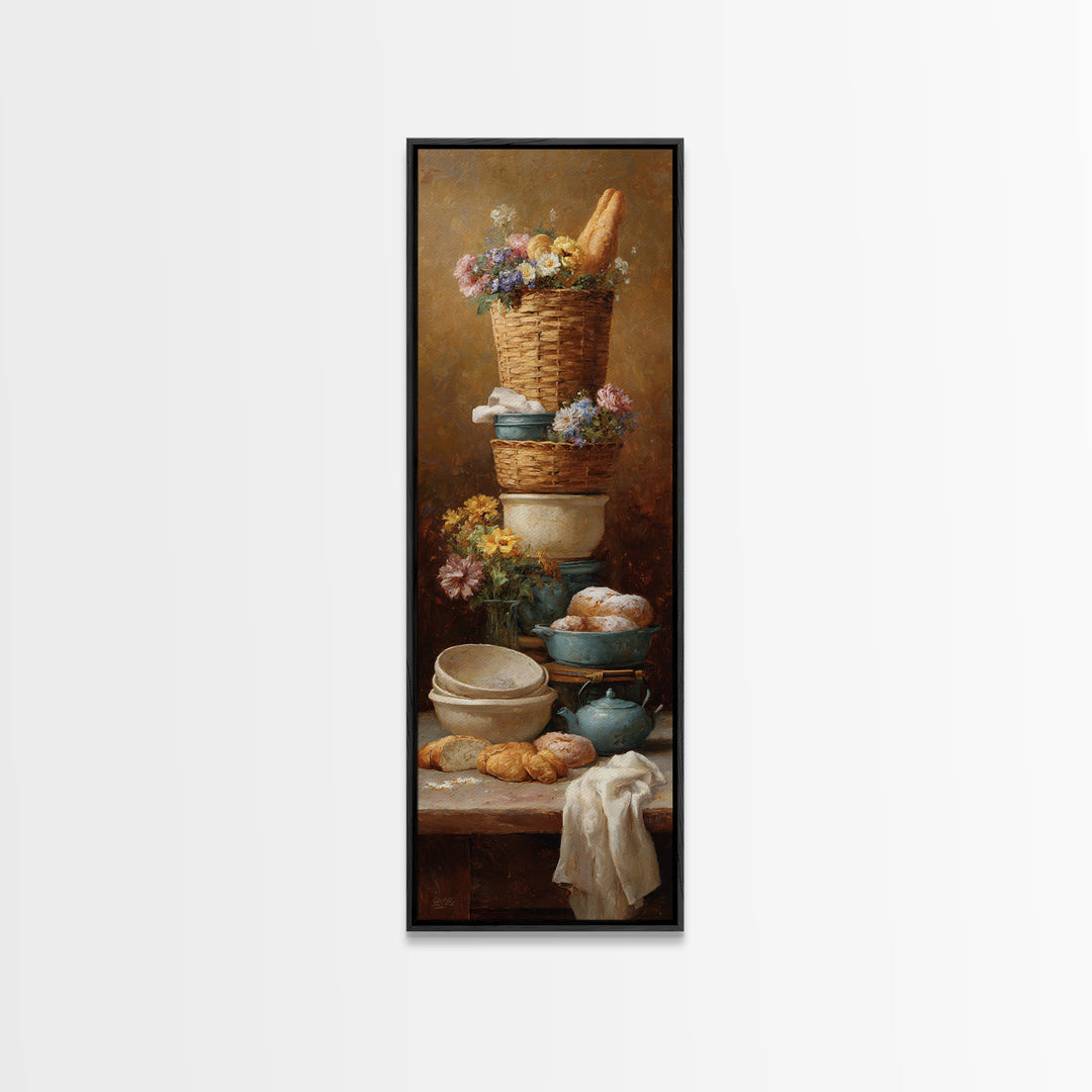 French Market Basket Filled Canvas Print, Bakery Art, Statement Artwork, Bakery Decor, Fine Art, Patisserie, Art Print, BAK-1x3-78