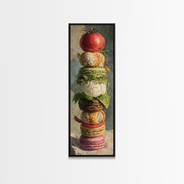 Single Perfect Macaron Tower Framed Canvas Print, Bakery Art, Statement Artwork, Bakery Decor, Fine Art, Patisserie, Art Print, BAK-1x3-87
