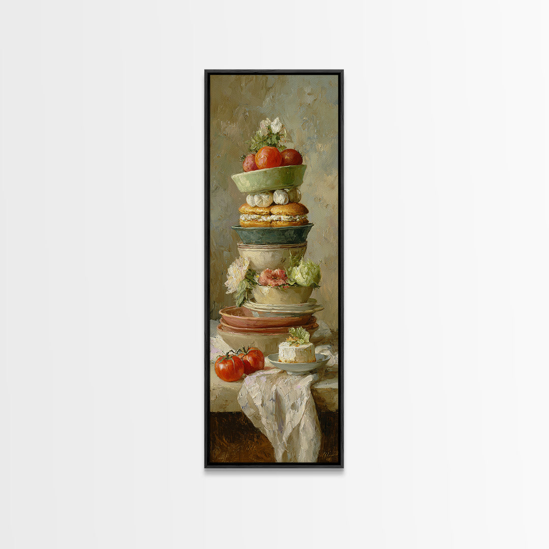 Painterly Eclair and Coffee Still Life Framed Canvas Print, Bakery Art, French Wall Art, Bakery Decor, Abstract Art, Patisserie, BAK-1x3-96