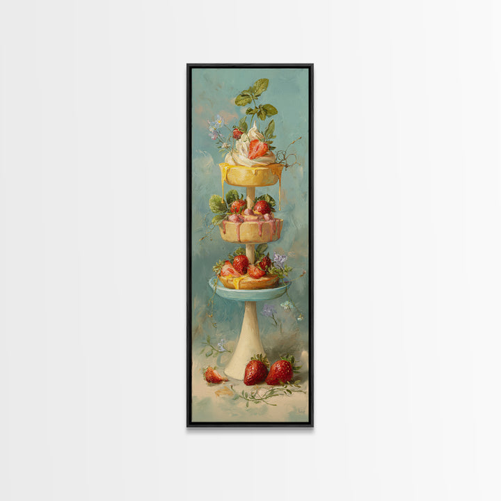 Pastel Cake Stand Canvas Print, Bakery Art, Boho Decor, Bakery Decor, Oil Painting, Patisserie, Kitchen Decor, BAK-1x3-97