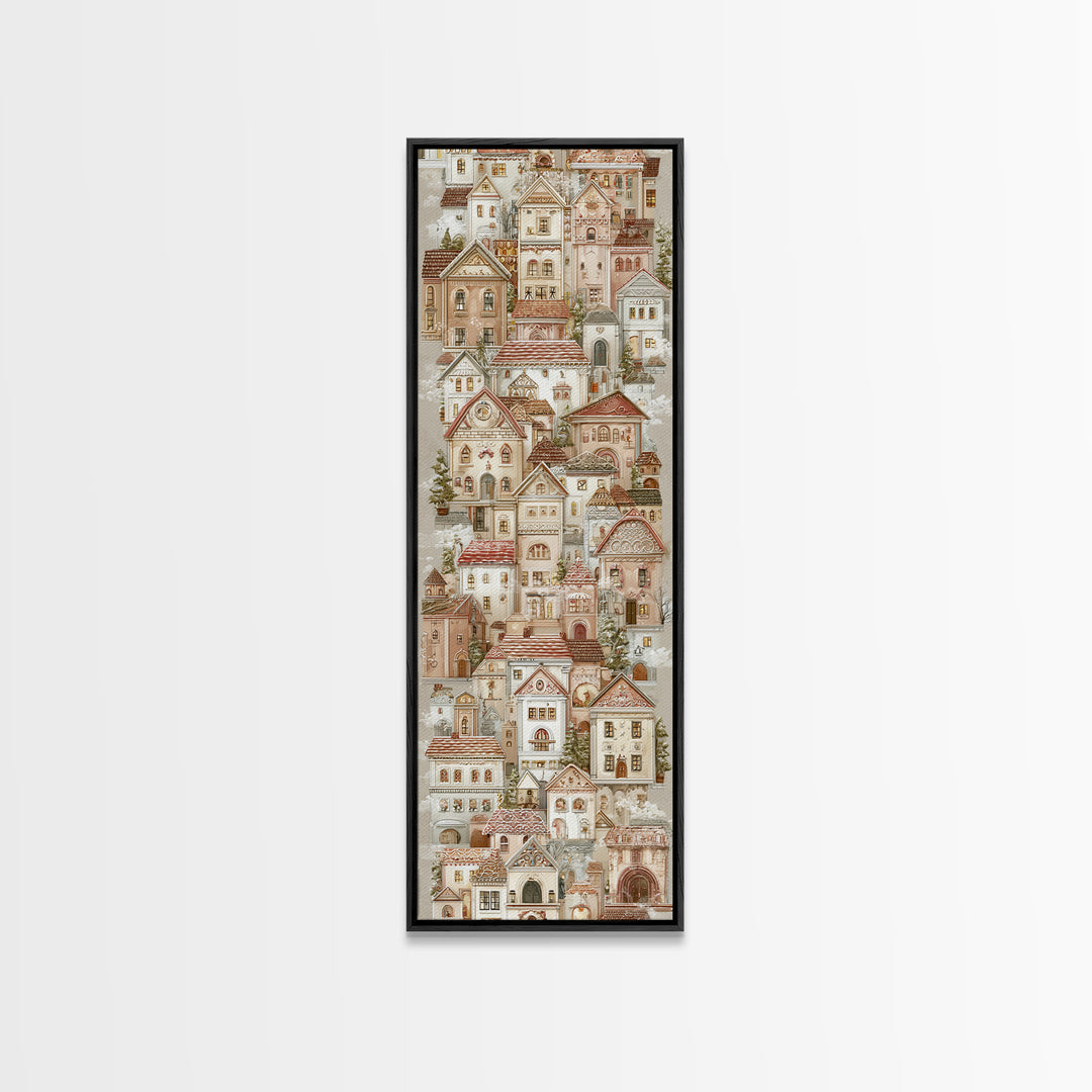 Gingerbread Houses in Charming Folk Art Style Canvas Print, Bakery Art, Textured Painting, Bakery Decor, Fine Art, Patisserie, BAK-1x3-98