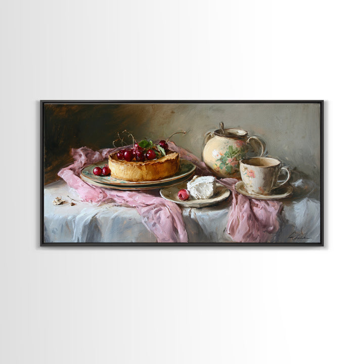 Cherry Tart Still Life Framed Canvas Print, Bakery Art, Digital Print, Bakery Decor, Fine Art, Patisserie, Kitchen Art Print, BAK-2x1-1