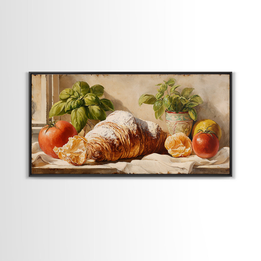 Almond Croissant Closeup Framed Canvas Print, Bakery Art, Kitchen Art Print, Bakery Decor, Fine Art, Patisserie, Modern Decor, BAK-2x1-11