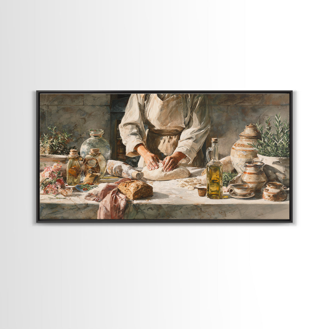 Baker Hands Shaping Dough Framed Canvas Print, Bakery Art, Printable Wall Art, Bakery Decor, Patisserie, Coffee Wall Art, BAK-2x1-13