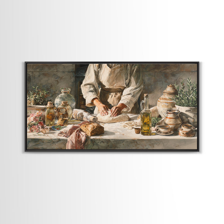 Baker Hands Shaping Dough Framed Canvas Print, Bakery Art, Printable Wall Art, Bakery Decor, Patisserie, Coffee Wall Art, BAK-2x1-13
