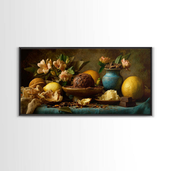 Chocolate Truffle Still Life Framed Canvas Print, Bakery Art, Bakery Decor, Watercolor Art, Patisserie, Kitchen Prints, BAK-2x1-15