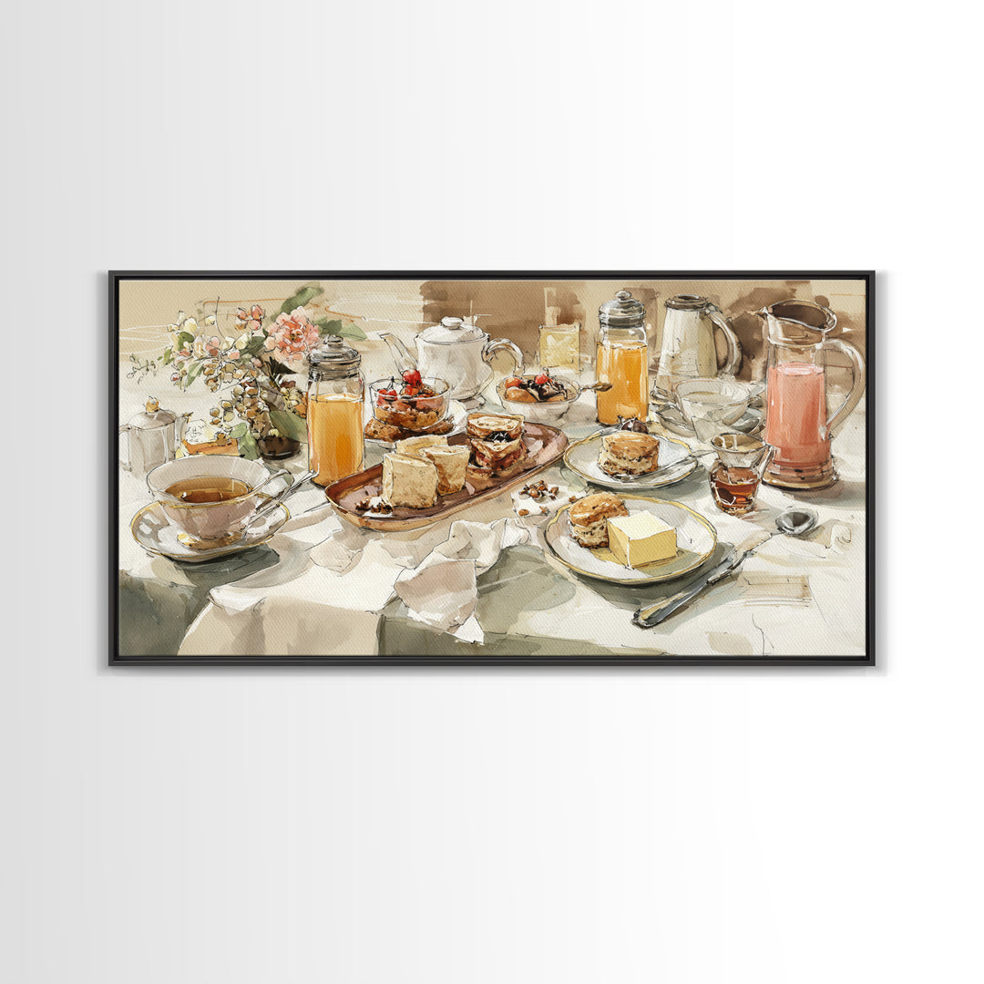 Tea and Scone Arrangement Framed Canvas Print, Bakery Art, Fine Art Print, Bakery Decor, Fine Art, Patisserie, BAK-2x1-16