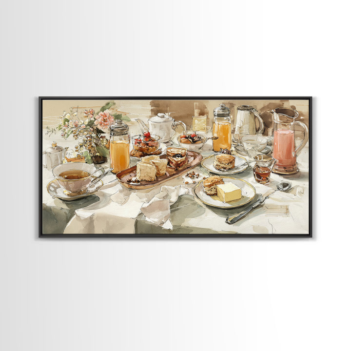 Tea and Scone Arrangement Framed Canvas Print, Bakery Art, Fine Art Print, Bakery Decor, Fine Art, Patisserie, BAK-2x1-16