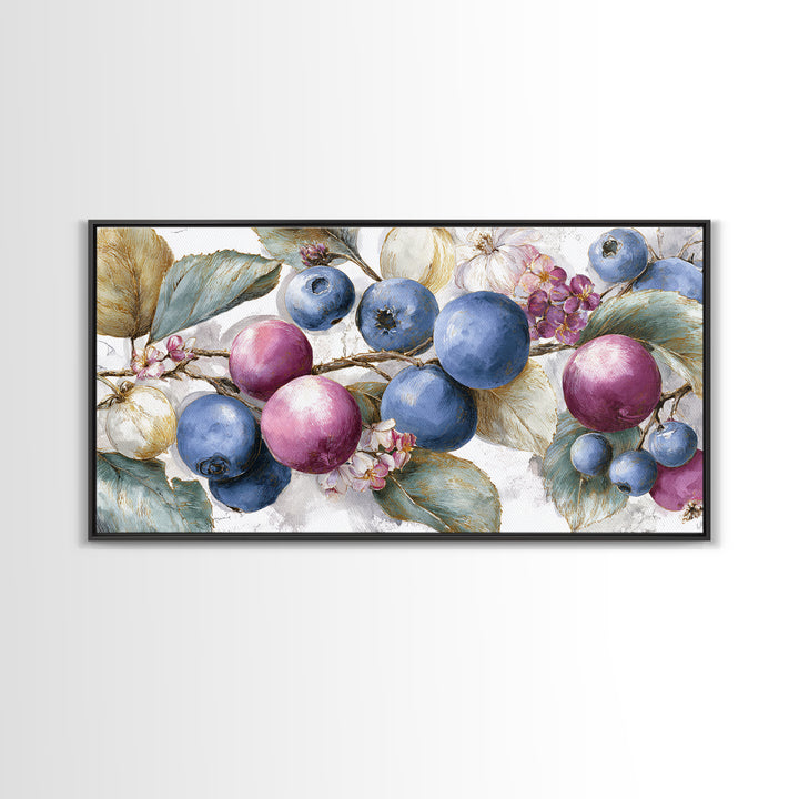 Blueberry Galette with Rustic Farmhouse Texture Framed Canvas Print, Bakery Art, Kids Art, Bakery Decor, Fine Art, Patisserie, BAK-2x1-19