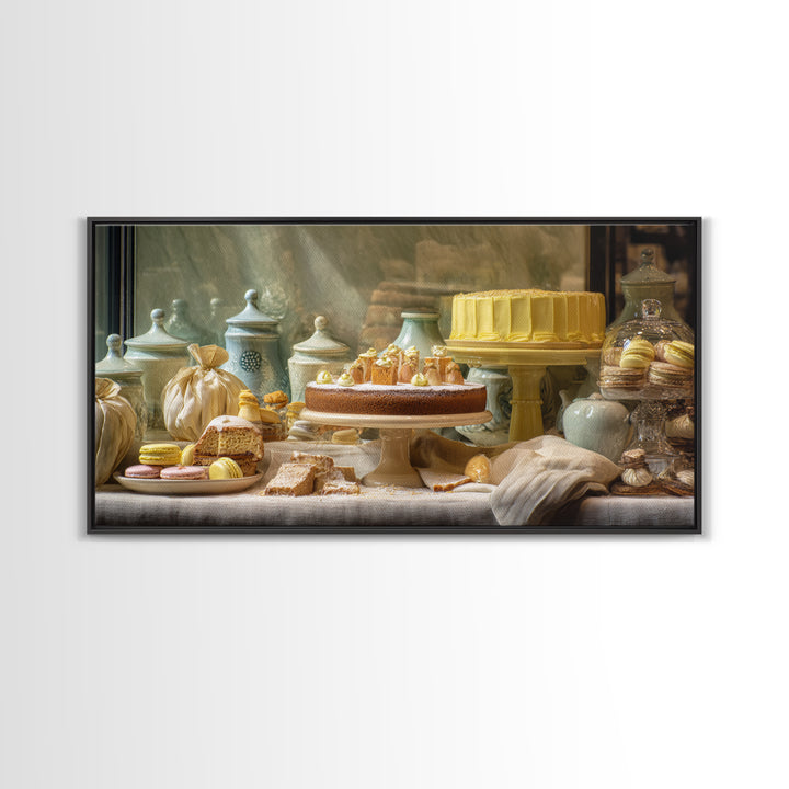 French Patisserie Window Display of Pastel Pastries Canvas Print, Bakery Art, Textured Painting, Bakery Decor, Patisserie, BAK-2x1-22