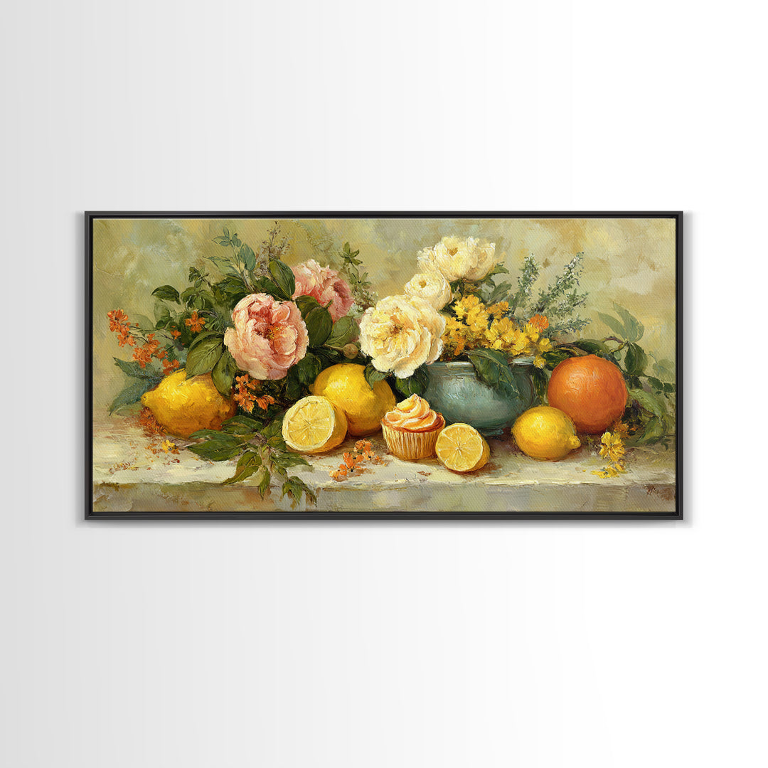 Cupcake Bouquet Painted Framed Canvas Print, Bakery Art, Kitchen Wall Decor, Bakery Decor, Patisserie, Whimsical Wall Art, BAK-2x1-3