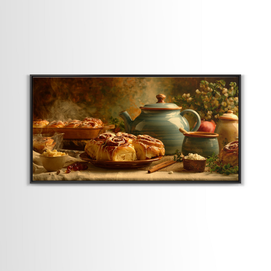 Cinnamon Rolls in a Warm Country Kitchen Canvas Print, Bakery Art, Watercolor Painting, Bakery Decor, Fine Art, Patisserie, BAK-2x1-31