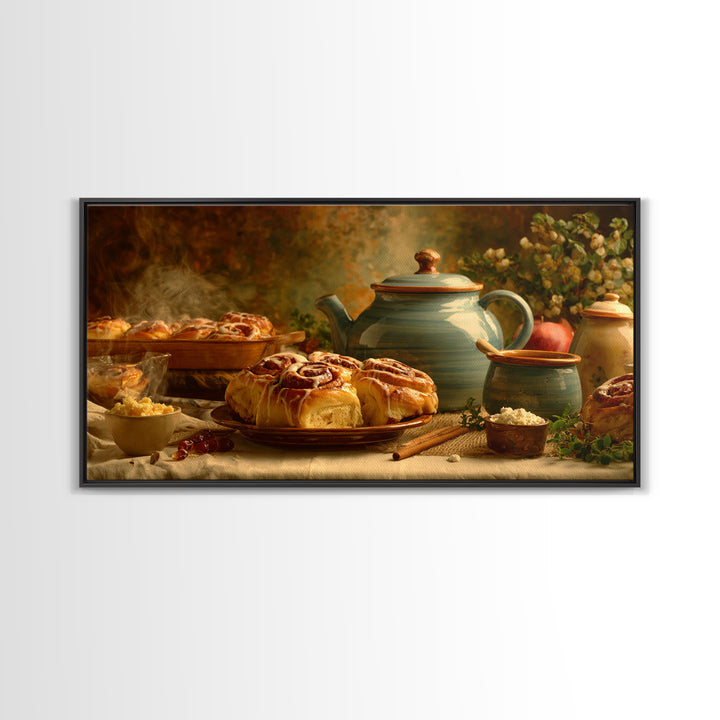 Cinnamon Rolls in a Warm Country Kitchen Canvas Print, Bakery Art, Watercolor Painting, Bakery Decor, Fine Art, Patisserie, BAK-2x1-31