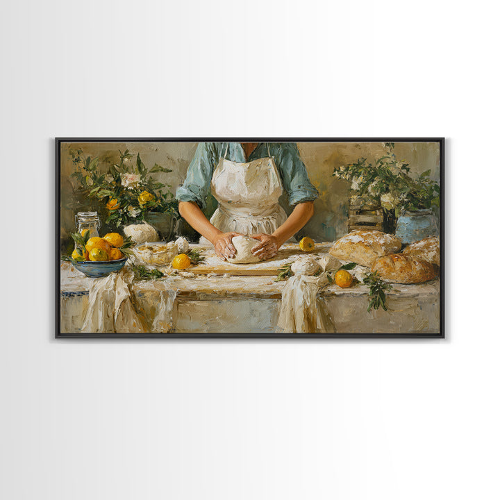 Baker Hands Shaping Dough Framed Canvas Print, Bakery Art, Printable Wall Art, Bakery Decor, Patisserie, Coffee Wall Art, BAK-2x1-37