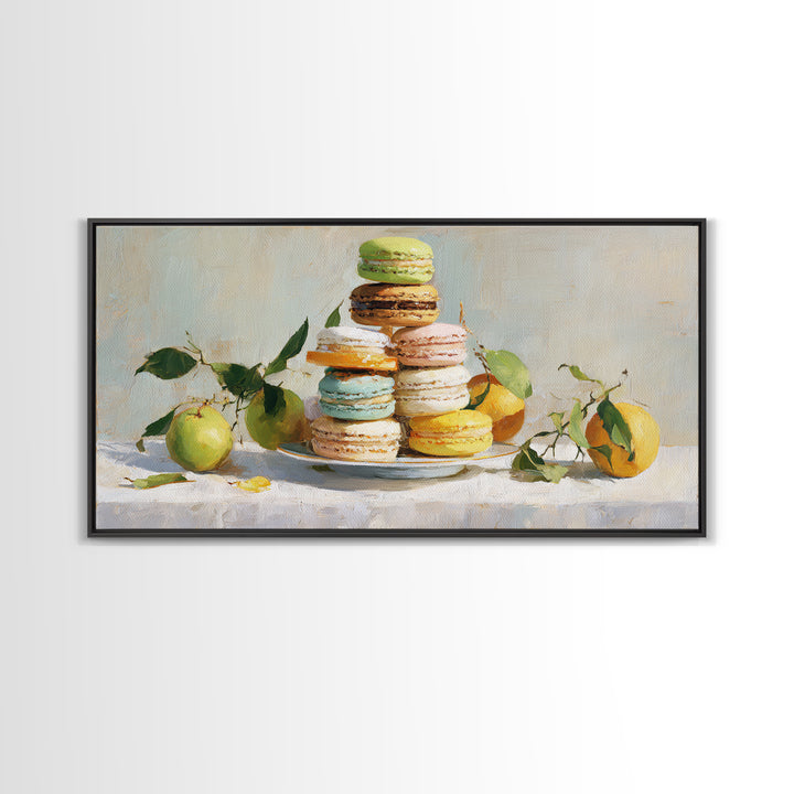 Single Perfect Macaron Tower Canvas Print, Bakery Art, Kitchen Prints, Bakery Decor, Oil Painting, Patisserie, Fine Art, BAK-2x1-47