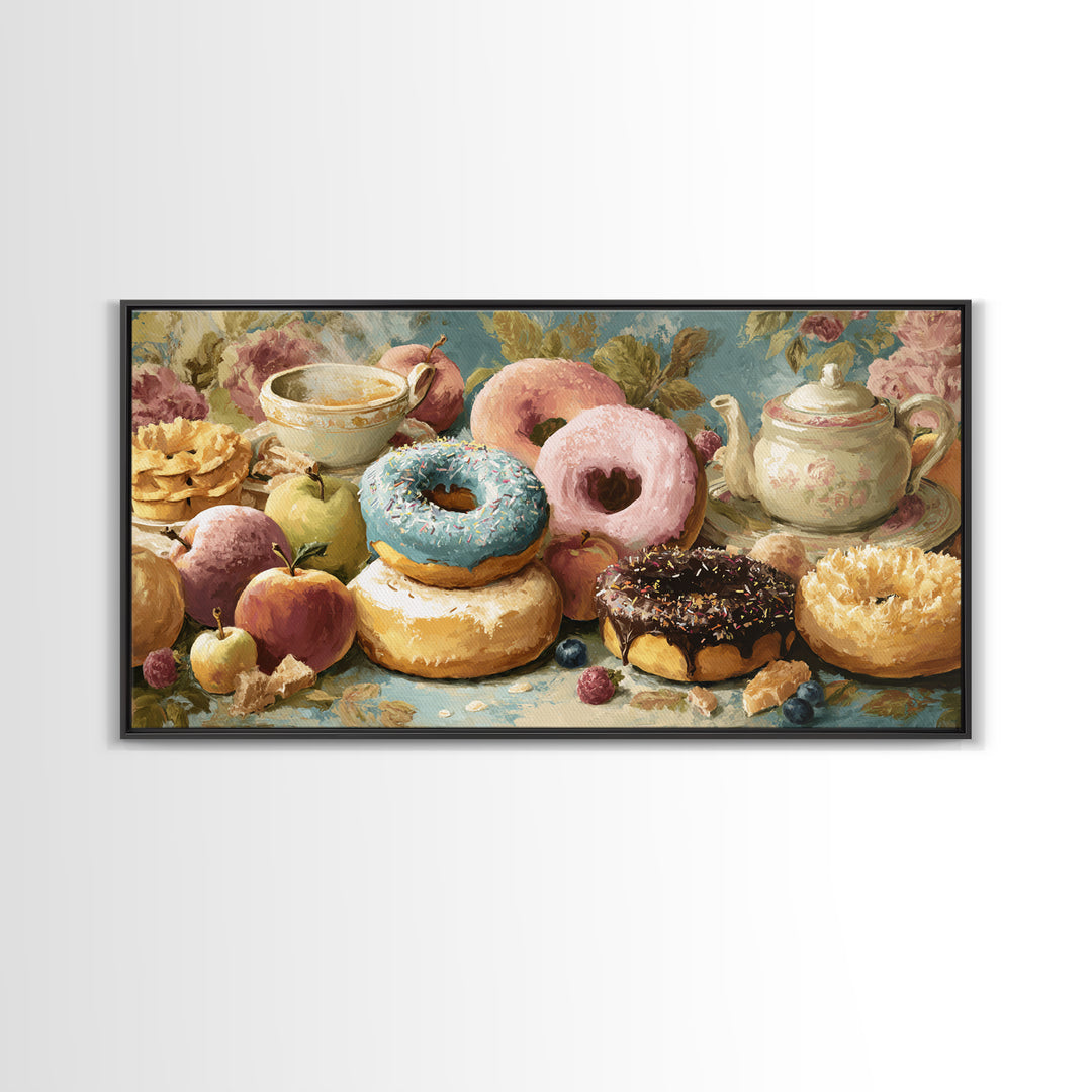 Whimsical Donut Assortment Canvas Print, Bakery Art, Kitchen Prints, Bakery Decor, Oil Painting, Patisserie, Fine Art, BAK-2x1-53