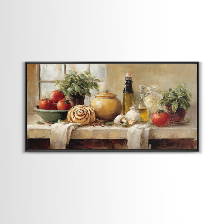 Cinnamon Rolls in a Warm Country Kitchen Framed Canvas Print, Bakery Art, Kitchen Print, Bakery Decor, Fine Art, Patisserie, BAK-2x1-55