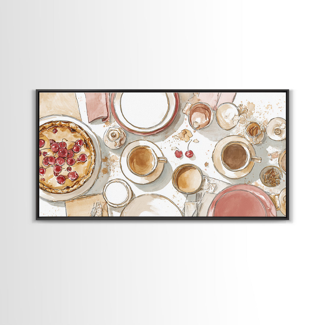 Retro Diner Pie Illustration Framed Canvas Print, Bakery Art, Kitchen Wall Art, Bakery Decor, Oil Painting, Patisserie, BAK-2x1-60