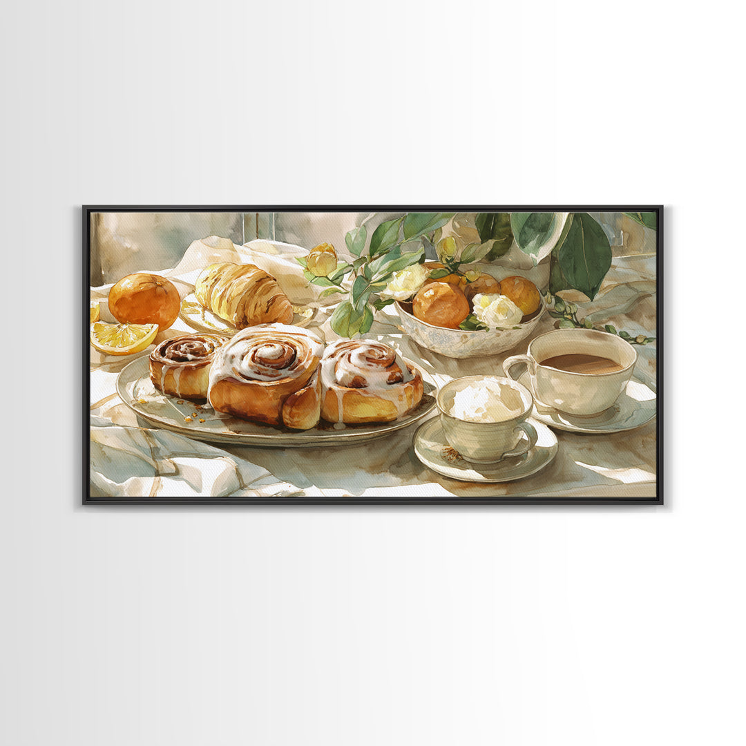 Cinnamon Rolls in a Warm Country Kitchen Framed Canvas Print, Bakery Art, Printable Wall Art, Bakery Decor, Patisserie, BAK-2x1-7