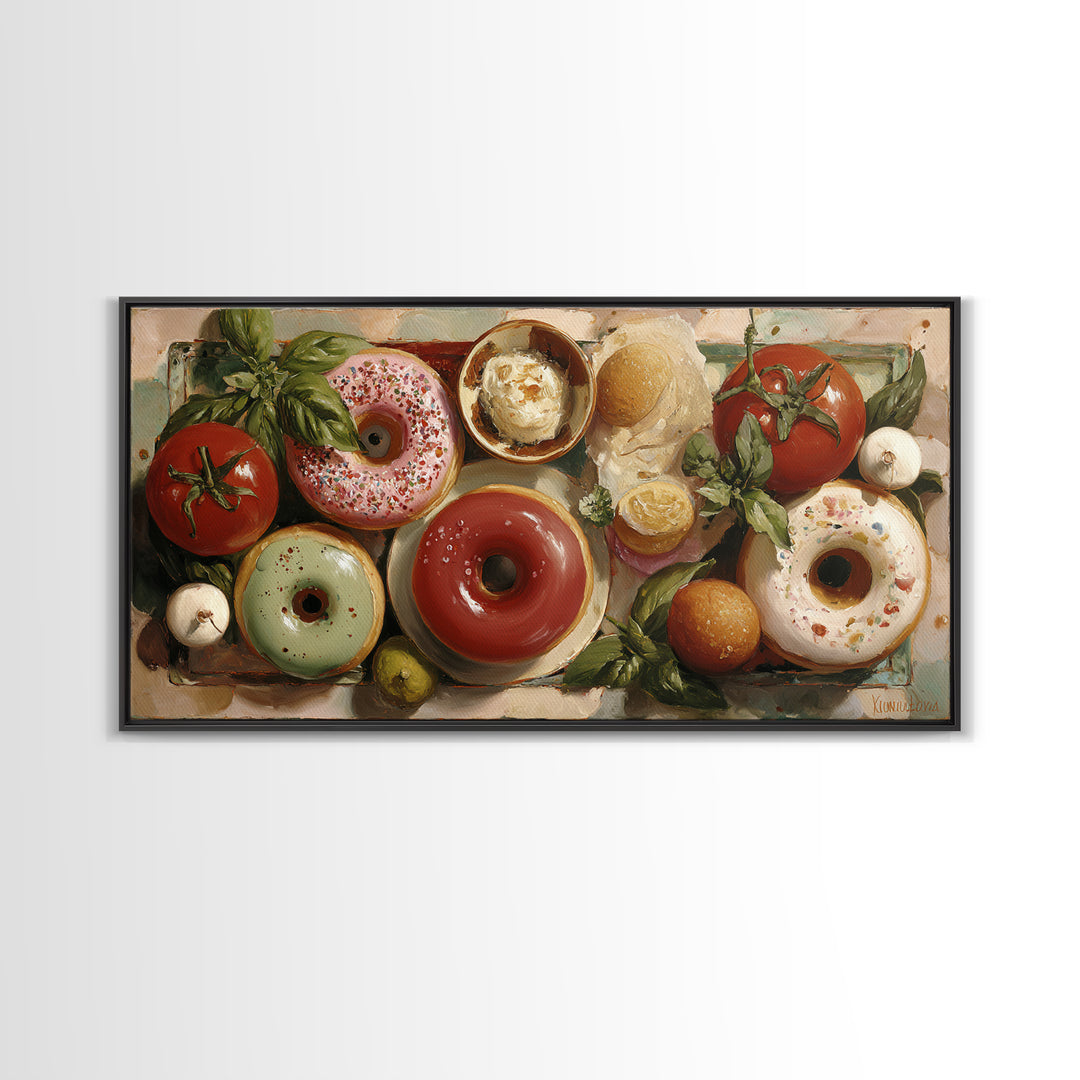 Whimsical Donut Assortment Canvas Print, Bakery Art, Kitchen Prints, Bakery Decor, Oil Painting, Patisserie, Fine Art, BAK-2x1-77