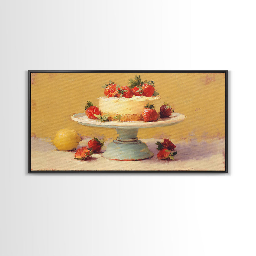 Pastel Cake Stand Framed Canvas Print, Bakery Art, Food Art, Bakery Decor, Watercolor Art, Patisserie, Kids Art, BAK-2x1-81