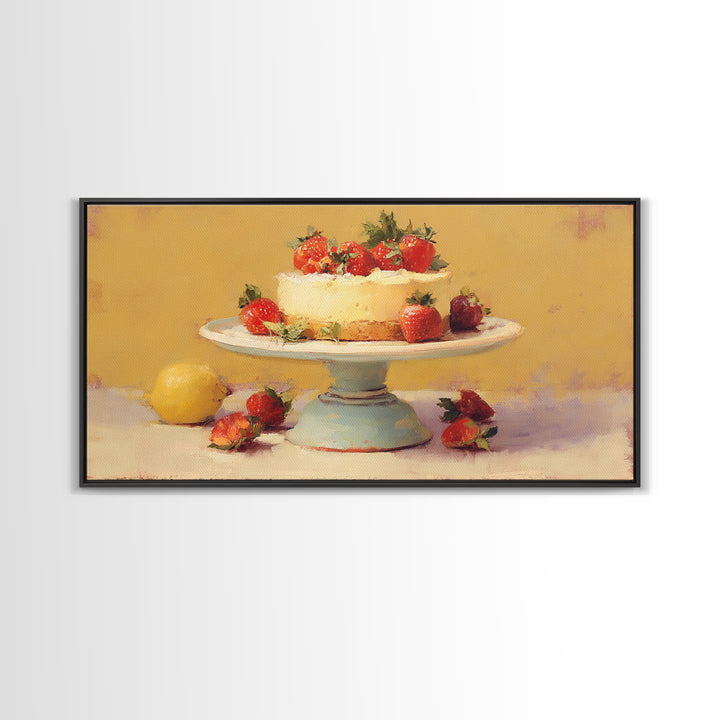 Pastel Cake Stand Framed Canvas Print, Bakery Art, Food Art, Bakery Decor, Watercolor Art, Patisserie, Kids Art, BAK-2x1-81