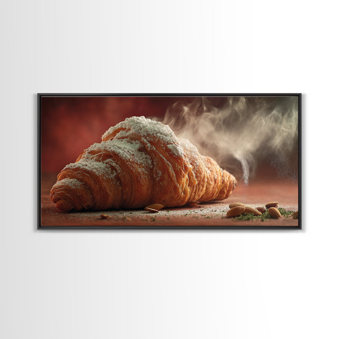 Almond Croissant Closeup Framed Canvas Print, Bakery Art, Print, Bakery Decor, Fine Art, Patisserie, Food Art, Kitchen Print, BAK-2x1-83