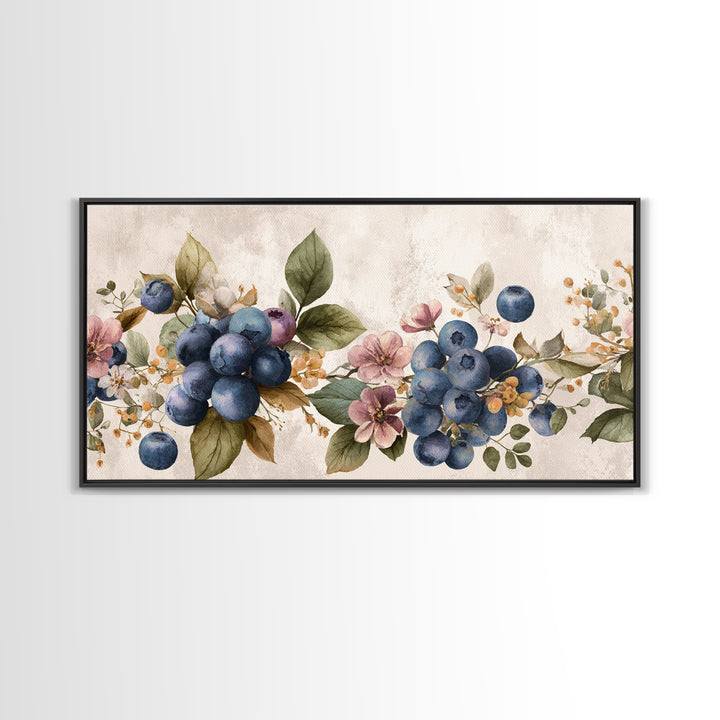 Blueberry Galette with Rustic Farmhouse Texture Framed Canvas Print, Bakery Art, Watercolor Painting, Bakery Decor, Patisserie, BAK-2x1-91