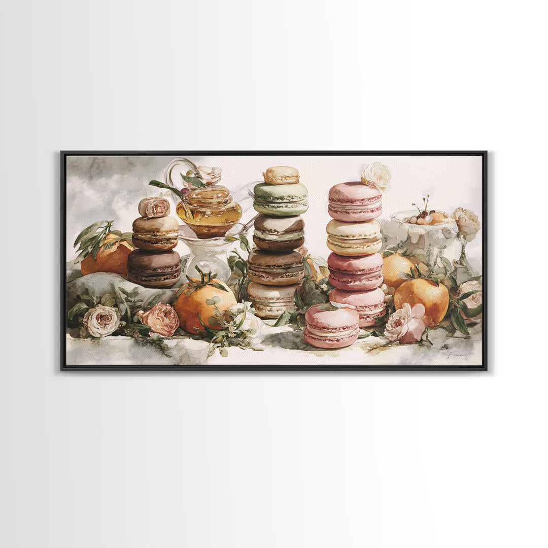 Single Perfect Macaron Tower Framed Canvas Print, Bakery Art, Neutral Decor, Bakery Decor, Fine Art, Patisserie, Home Decor, BAK-2x1-95