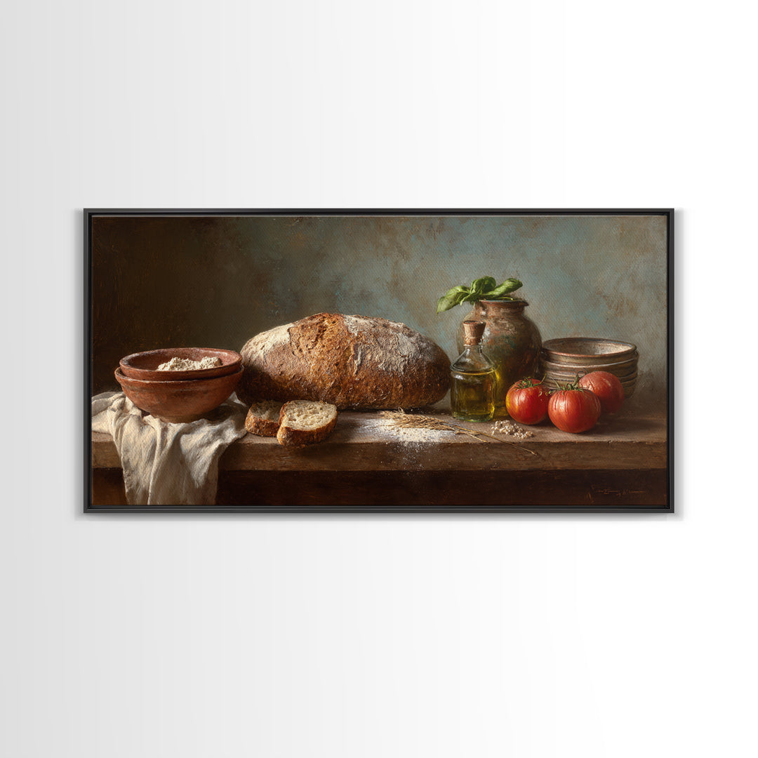 Rustic Loaf of Bread Framed Canvas Print, Bakery Art, Watercolor Print, Bakery Decor, Oil Painting, Patisserie, Fine Art Print, BAK-2x1-96