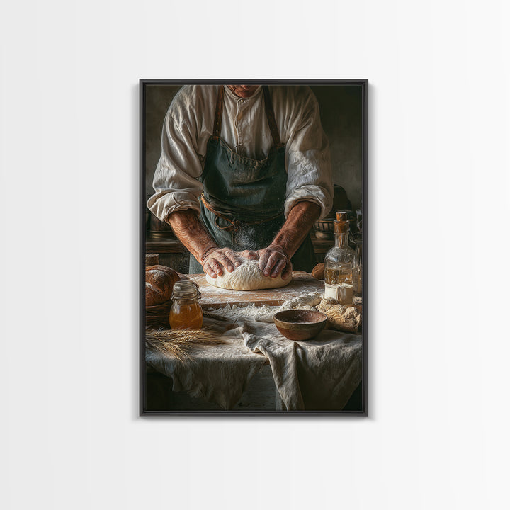 Baker Hands Shaping Dough Framed Canvas Print, Bakery Art, Digital Print, Bakery Decor, Fine Art, Patisserie, Kitchen Art Print, BAK-2x3-1