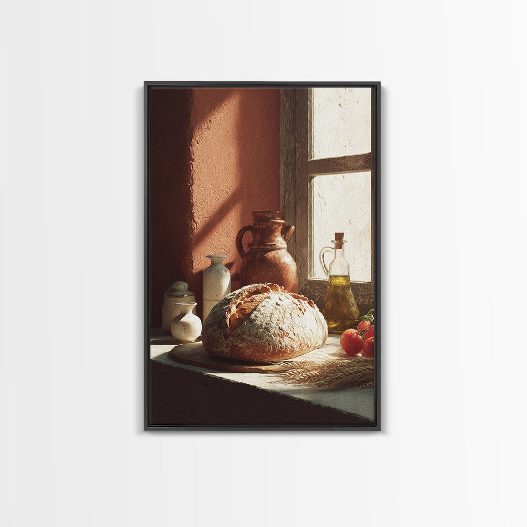 Rustic Loaf of Bread Framed Canvas Print, Bakery Art, Kitchen Wall Art, Bakery Decor, Oil Painting, Patisserie, BAK-2x3-12