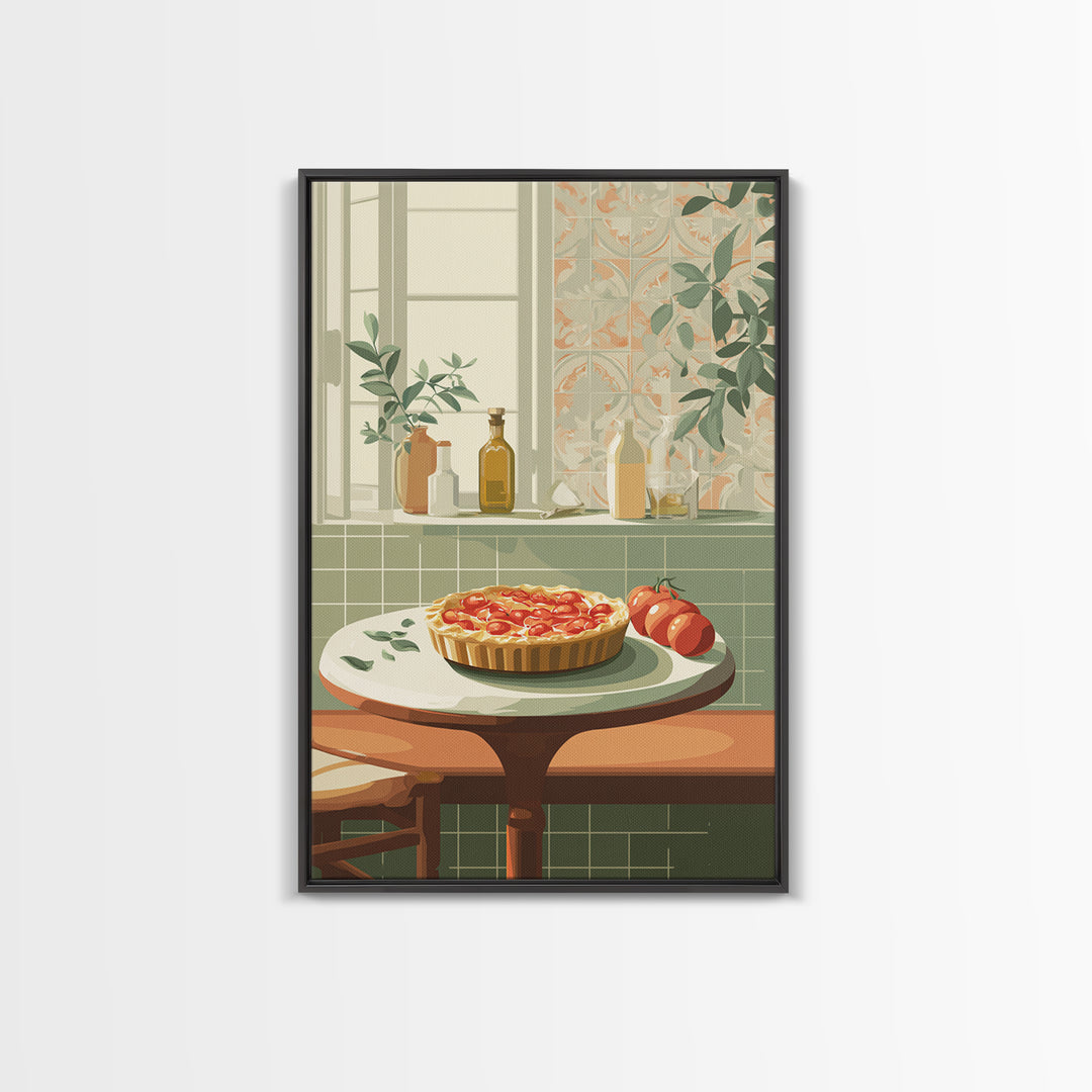 Retro Diner Pie Illustration Framed Canvas Print, Bakery Art, Modern Decor, Bakery Decor, Fine Art, Patisserie, Wall Decor, BAK-2x3-24