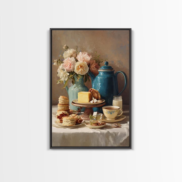 Tea and Scone Arrangement Framed Canvas Print, Bakery Art, Neutral Wall Art, Bakery Decor, Patisserie, Statement Artwork, BAK-2x3-28