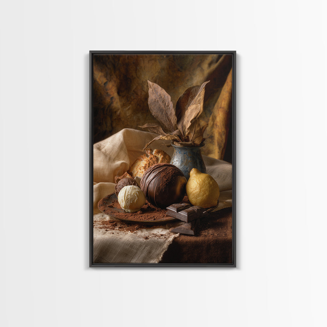 Chocolate Truffle Still Life Framed Canvas Print, Bakery Art, Room Decor, Bakery Decor, Fine Art, Patisserie, Digital Print, BAK-2x3-3
