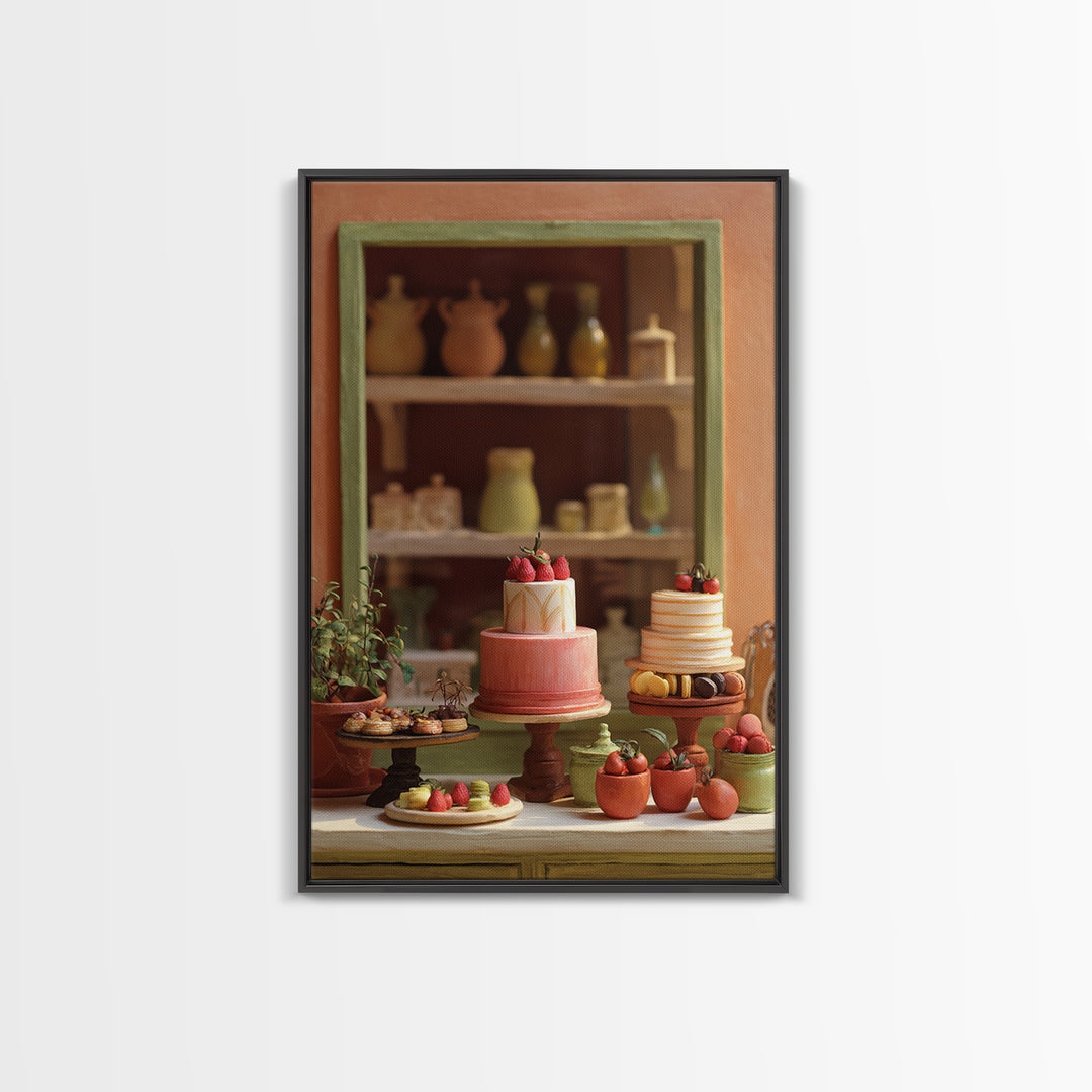 French Patisserie Window Display of Pastel Pastries Canvas Print, Bakery Art, Printable Wall Art, Bakery Decor, Patisserie, BAK-2x3-34