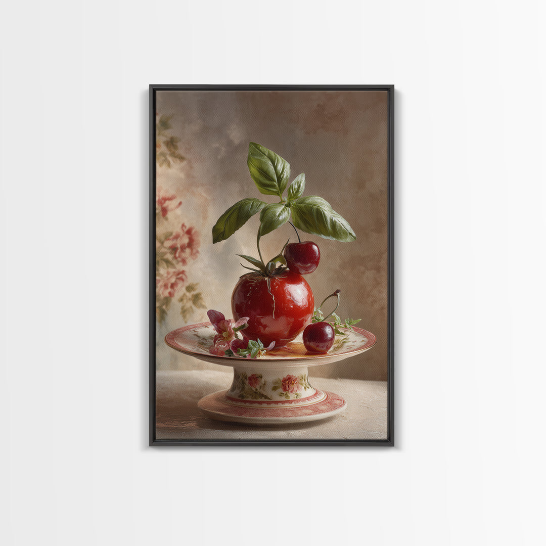 Cherry Tart Still Life Framed Canvas Print, Bakery Art, Watercolor Painting, Bakery Decor, Patisserie, Aesthetic Wall Art, BAK-2x3-37