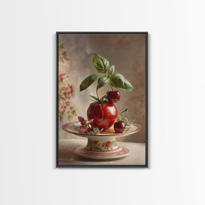 Cherry Tart Still Life Framed Canvas Print, Bakery Art, Watercolor Painting, Bakery Decor, Patisserie, Aesthetic Wall Art, BAK-2x3-37